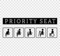 Disabilities and seniors, cripple, pregnant, mom or mother with child area sign set.
