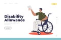 Disability allowance concept of landing page with young man on wheelchair Royalty Free Stock Photo