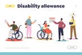 Disability allowance landing page concept with disabled people in bandage or on wheelchair Royalty Free Stock Photo