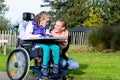 Disabled girl in a wheelchair relaxing outside Royalty Free Stock Photo