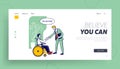 Disability Employment, Work for Disabled People Website Landing Page. Handicapped Man Sit in Wheelchair Royalty Free Stock Photo