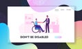 Disability Employment, Work for Disabled People Website Landing Page. Handicapped Man in Wheelchair Shaking Hand Royalty Free Stock Photo