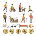 Disability handicapped people with limited physical opportunities vector icons