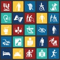 Disability icons set on color squares background for graphic and web design, Modern simple vector sign. Internet concept. Trendy