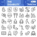 Disability line icon set, caring for sick symbols collection or sketches. Healthcare linear style signs for web and app