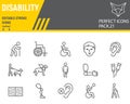 Disability line icon set, disabled people collection, vector sketches, logo illustrations, disability icons, disabled signs linear