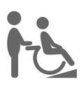 Disability man with helpmate pictogram flat icon isolated on white Royalty Free Stock Photo