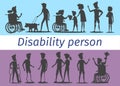 Disability Person Silhouettes Illustrations Set