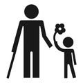 Disability person and healthy kid icon, simple style