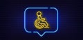 Disability person line icon. Wheelchair user sign. Hotel service. Neon light speech bubble. Vector Royalty Free Stock Photo