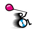 Disability sign. Disabled man with a balloon in a speedy wheelchair