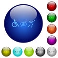 Disability symbols color glass buttons