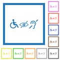 Disability symbols flat framed icons