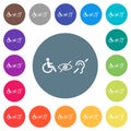Disability symbols flat white icons on round color backgrounds