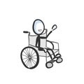 Disable handicap person on wheelchair. Vector simple Hospital patient. Stickman no face clipart cartoon. Hand drawn. Doodle sketch