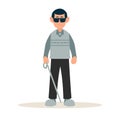 Disable people blind. A blind man was standing with a cane and dark glasses. World Disability Day. Healthcare vector illustration
