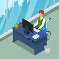 Disable Person in Wheelchair Working at Office. Disability Isometric People. Royalty Free Stock Photo