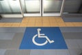 Disable wheelchair sign in public transportation at the floor to enter the train in Japan, important and care of disable in