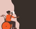 Disabled African American girl makes an announcement through a megaphone