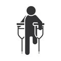 Disabled amputee with crutches, world disability day, silhouette icon design