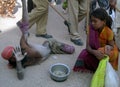 Disabled beggar begging on the street