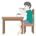 disabled boy without arms and legs sitting eating