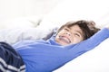 Disabled boy stretching happily Royalty Free Stock Photo