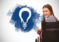 Disabled boy in wheelchair with idea text and light bulb graphics