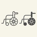 Disabled carriage line and solid icon. Hospital wheelchair outline style pictogram on white background. Medical