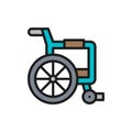 Disabled carriage, wheelchair flat color line icon.