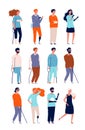 Disabled characters. Unhealthy persons in wheelchairs and crutches people vector illustrations