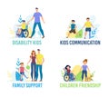 Disabled Children Flat Vector Characters Set