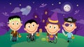 Disabled children in halloween costumes characters set. Vector group illustration Royalty Free Stock Photo