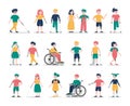 Disabled children set. Collection of kid characters