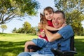 Disabled dad play with daughter Royalty Free Stock Photo