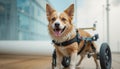 A disabled dog using a wheelchair. Royalty Free Stock Photo