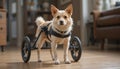 A disabled dog using a wheelchair. Royalty Free Stock Photo