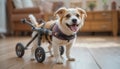 A disabled dog using a wheelchair. Royalty Free Stock Photo