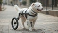 A disabled dog using a wheelchair. Royalty Free Stock Photo