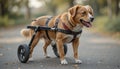 A disabled dog using a wheelchair. Royalty Free Stock Photo