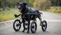 A disabled dog using a wheelchair. Royalty Free Stock Photo