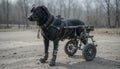 A disabled dog using a wheelchair. Royalty Free Stock Photo