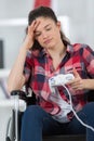 Disabled female playing video game Royalty Free Stock Photo