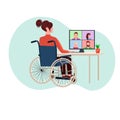 Disabled girl talking on videoconference communication with friends or colleagues Royalty Free Stock Photo