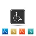 Disabled handicap icon isolated on white background. Wheelchair handicap sign. Set elements in colored icons. Flat Royalty Free Stock Photo