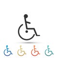 Disabled handicap icon isolated on white background. Wheelchair handicap sign. Set elements in colored icons. Flat Royalty Free Stock Photo