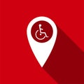 Disabled Handicap icon in map pointer. Invalid symbol icon isolated with long shadow Royalty Free Stock Photo