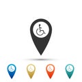 Disabled Handicap in map pointer icon isolated on white background. Invalid symbol. Set elements in colored icons. Flat Royalty Free Stock Photo