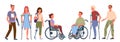 Disabled handicap people set, smiling man woman handicapped patients standing in row Royalty Free Stock Photo