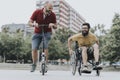 Disabled Happy friends having fun together outside